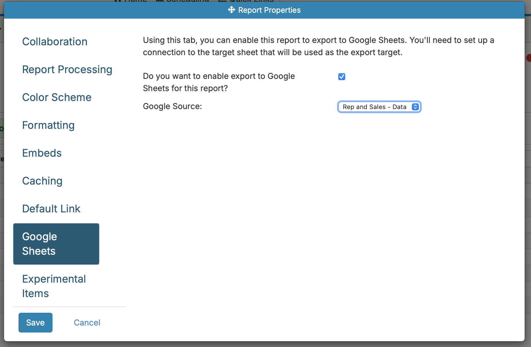 Choosing Target Google Sheet